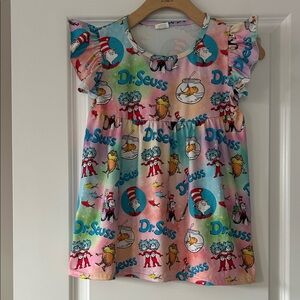 Dr. Seuss Dress w Ruffle Cap Sleeves Size 7-8 w MEASUREMENTS Stretchy Fabric